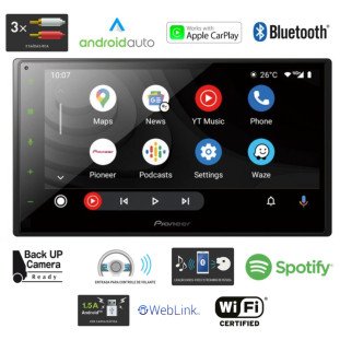 Multimídia Receiver 6.8 Polegadas Bluetooth Wi-Fi Apple Carplay Android Auto - Pioneer