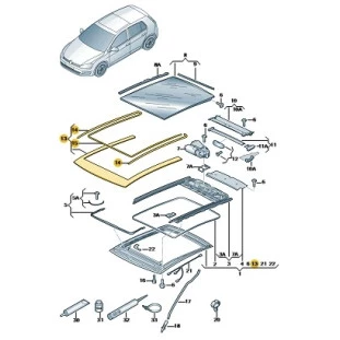 Moldura com Vedação Teto Solar Volkswagen Golf 2014 a 2019 - Original