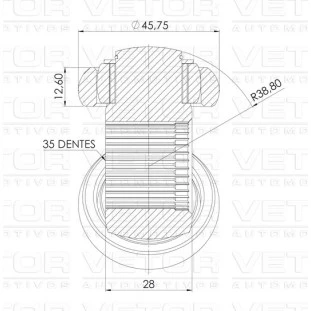 Trizeta Cambio 35 dentes Elo 45.75 Hyundai Tucson 2005 a 2010 - Vetor