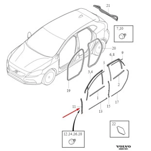 Vedação Coluna da Porta Volvo V40 2013 a 2019 - Esquerdo / Dianteiro / Interno - Original