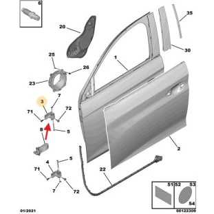 Dobradiça da Porta Peugeot 208 2019 a 2021 - Esquerdo / Superior - Original